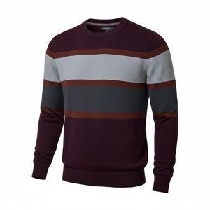 Commerce‎ Mens Crewneck Sweater Burgundy Grey Striped Colorblock Size M Cotton